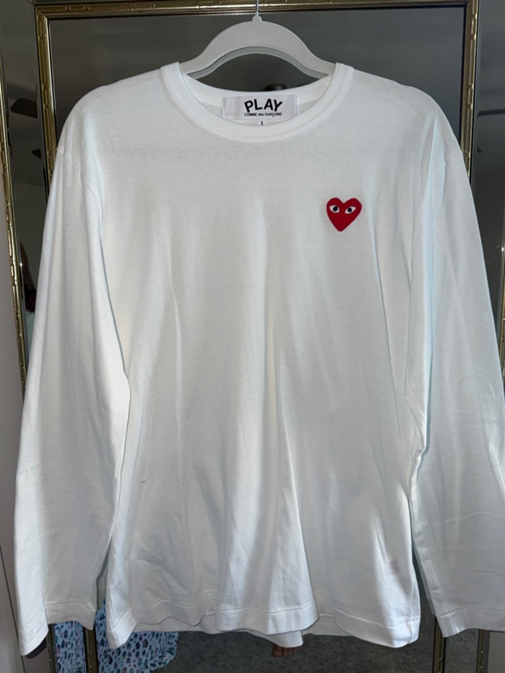 Comme des Garçons PLAY White Long-Sleeve Tee with Red Heart Patch
